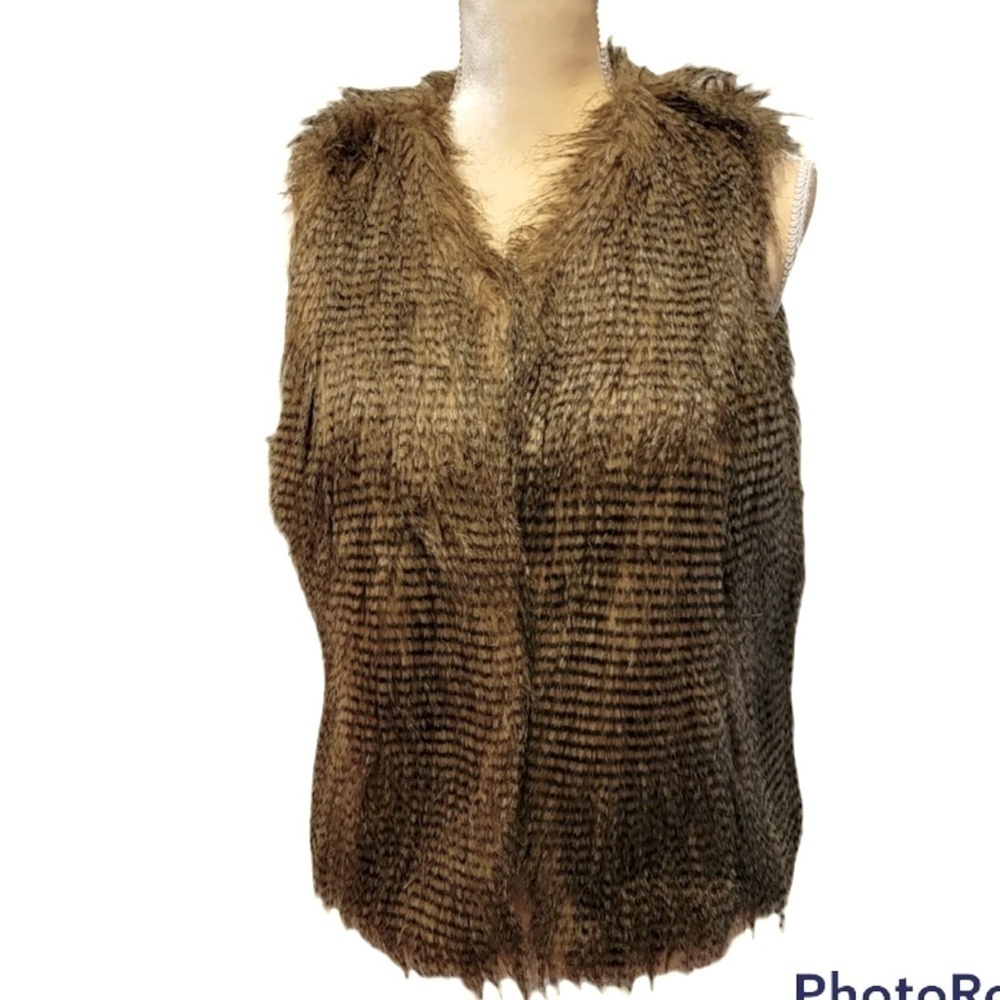 Yoki Faux Fur Animal Print Brown & Black Vest Size XL